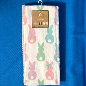 NWT NEW 3 PACK SET W/ 2 PASTEL BUNNY RABBIT & 1 PINK KITCHEN TOWEL EASTER SPRING